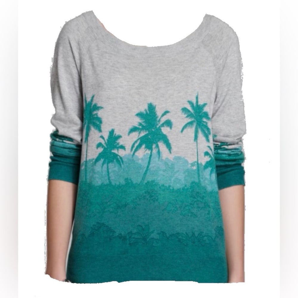 Joie VGUC Alexska Palm Tree Sweater Grey Green Medium Cashmere Blend